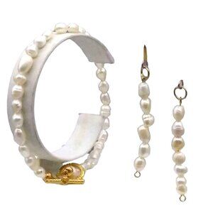 Vintage Freshwater Rice Pearls Parure, Lustrous White Bracelet and Dangle Earrin